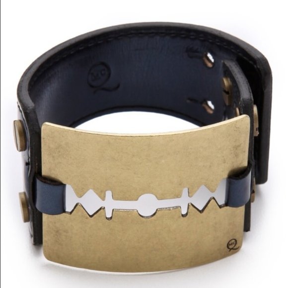 Alexander McQueen McQ razor blade oversized leather cuff wide bracelet - Picture 2 of 14